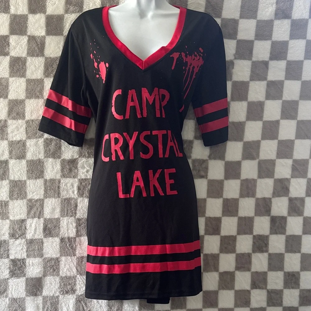Friday the 13 Adult Jason Hockey V Neck Maxi Short Sleeve Dress Size L/Large - Picture 2 of 9